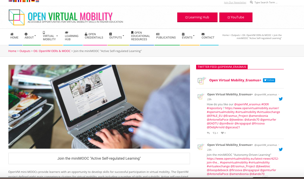 Join the miniMOOC "Active Self-regulated Learning" openvirtualmobility.eu/latest-news/43… #openvirtualmobility #virtualmobility #virtualexchange <a href="/Erasmus_Project/">Erasmus+ Projects</a> <a href="/EPALE_EU/">EPALE - Adult Learning EU</a> <a href="/mediendidaktik/">Ilona Buchem</a> <a href="/jkwebtec/">jkwebtec</a> @ilseopdebeeck <a href="/krajagopal/">Kamakshi Rajagopal</a> <a href="/firssova/">Olga Firssova</a> <a href="/amendoonia/">Francesca</a> <a href="/AntonellaPoce/">Antonella Poce</a> <a href="/diando70/">Dr. Diana Andone</a> @DebJArnold