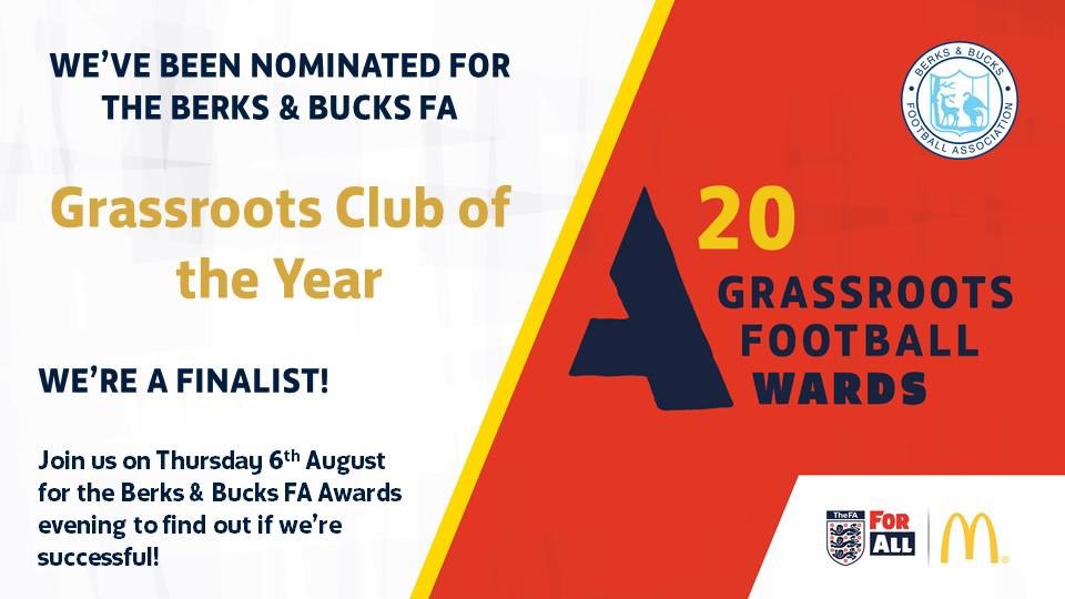 We have some news...

For the third year in a row, Tattenhoe FC have been nominated @BerksBucksFA Grassroots Club of the Year! After a chaotic and unexpected season of football we are delighted to have been recognised and shortlisted yet again. 

❤️⚽❤️