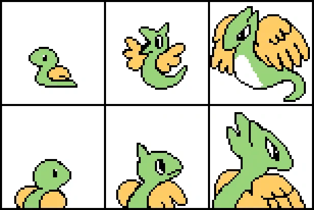 I've never been a big fan of this idea that early game monsters have to be boring, slightly stylized regular animals. That's the first monster friend I got by myself! What if it was cool and also got big with effort and care?
#pixelart
#mossworm
#creaturedesign 