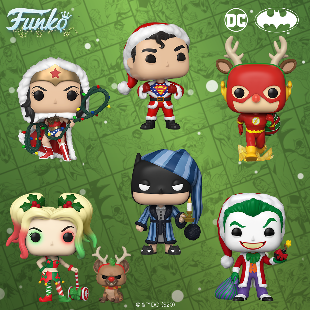 Funko's tweet photo. Wrap Up Some Fun Presents: Funko Pop! Heroes: DC Holiday. Pre-Order Now! GameStop: https://t.co/H3oqwAn8NL Target Exclusive: https://t.co/YdoTByIBwX Hot Topic Exclusive:  #Funko #FunkoPop #Pop #FunkoHoliday https://t.co/M4O93cmKtX
