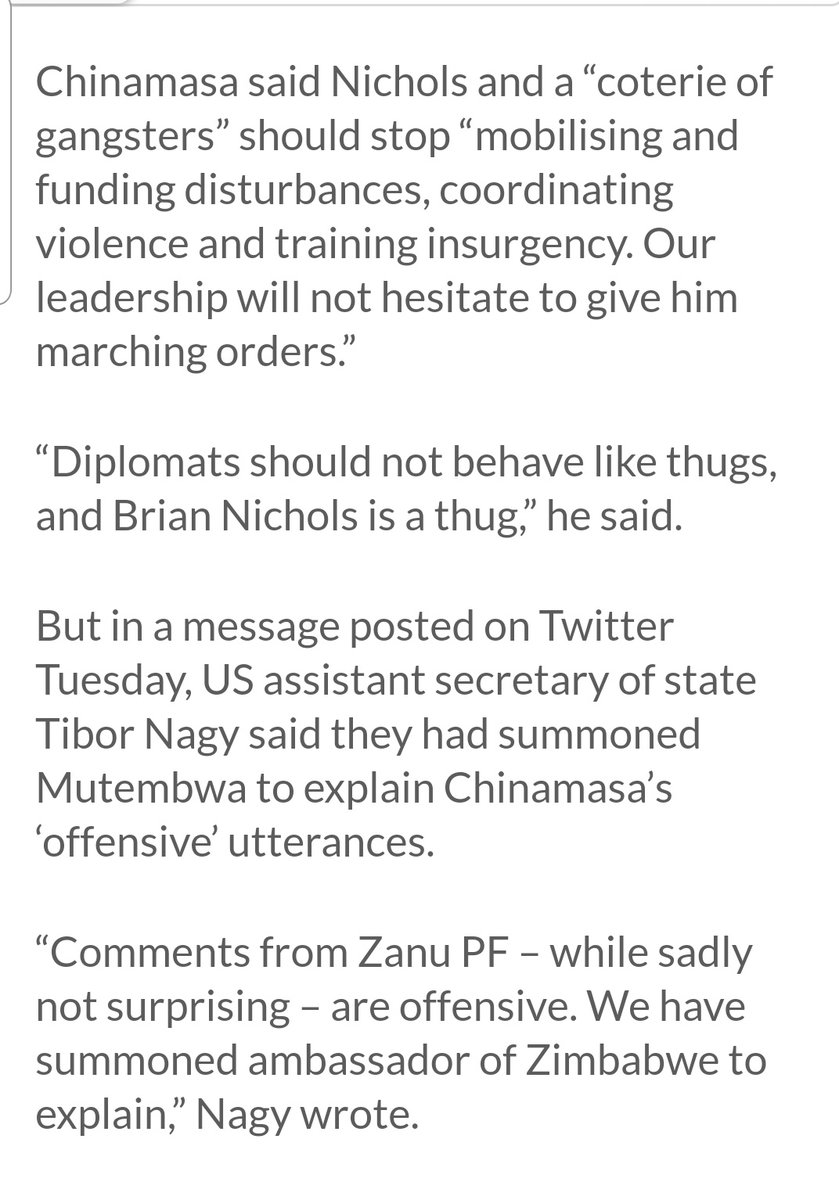 ProfJNMoyo's tweet photo. Tensions boil as US summons Zim Ambassador in Washington DC after ZanuPF's Patrick Chinamasa calls US Ambassador Nichols, a thug
@NewZimbabweCom 28/7/20

No comment!

#ZanupfMustGo 
#31JulyMovement

https://t.co/fDt0EgXAfe https://t.co/3NtVnea56I