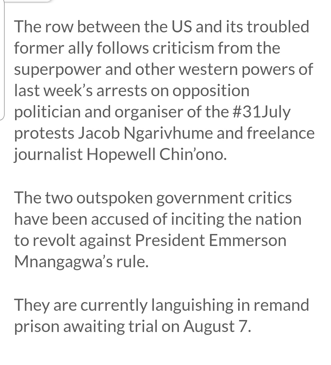 ProfJNMoyo's tweet photo. Tensions boil as US summons Zim Ambassador in Washington DC after ZanuPF's Patrick Chinamasa calls US Ambassador Nichols, a thug
@NewZimbabweCom 28/7/20

No comment!

#ZanupfMustGo 
#31JulyMovement

https://t.co/fDt0EgXAfe https://t.co/3NtVnea56I