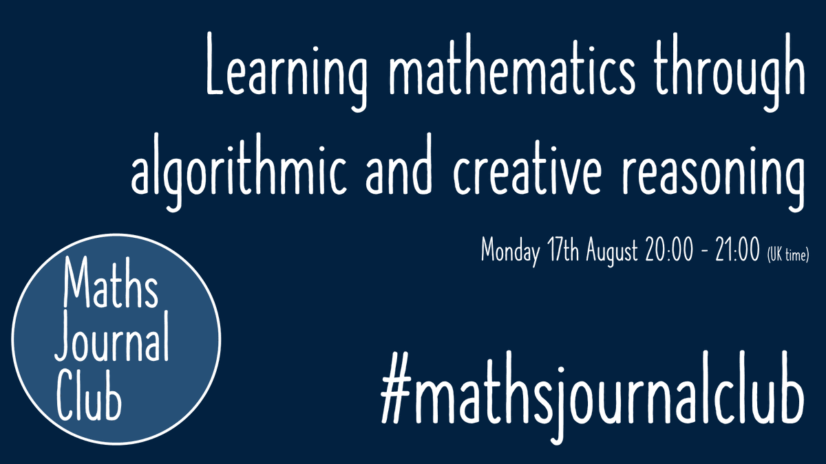 mathjournalclub's tweet photo. So here it is! Our first discussion will be about this article. And it's a good one!

Read it. Think what it could mean for your teaching. Think of questions. Then come join us in our discussion on Mon 17th Aug at 8pm #mathsjournalclub

🔓Open access link https://t.co/5ebvs6E5Ck https://t.co/JkZycEiBpz