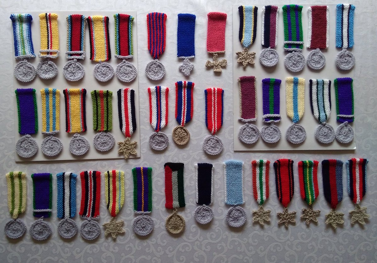 DanBall2019's tweet photo. Some of the brilliant knitted medals inspired by the @armyflying magnificent medal collection for our next community display project. Get involved today https://t.co/wOYJmmfPpz @armymuseumsuk @King_Alf @BBCRadioSolent @BBCWiltshire @dailyecho @WinchesterHods @HantsTopDaysOut https://t.co/mIxm7y1ljj