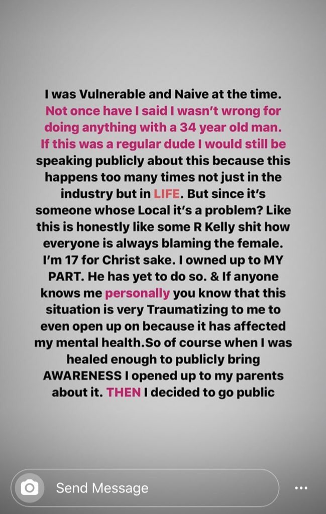 DDotOmen's tweet photo. The victim has released this statement. I’m not sharing their info beyond what is posted. Everyone is more than welcome to research on their own and continue holding 
@SyAriDaKid accountable. 

#ProtectBlackWomen #BelieveWomen https://t.co/nbtr8YdjwQ