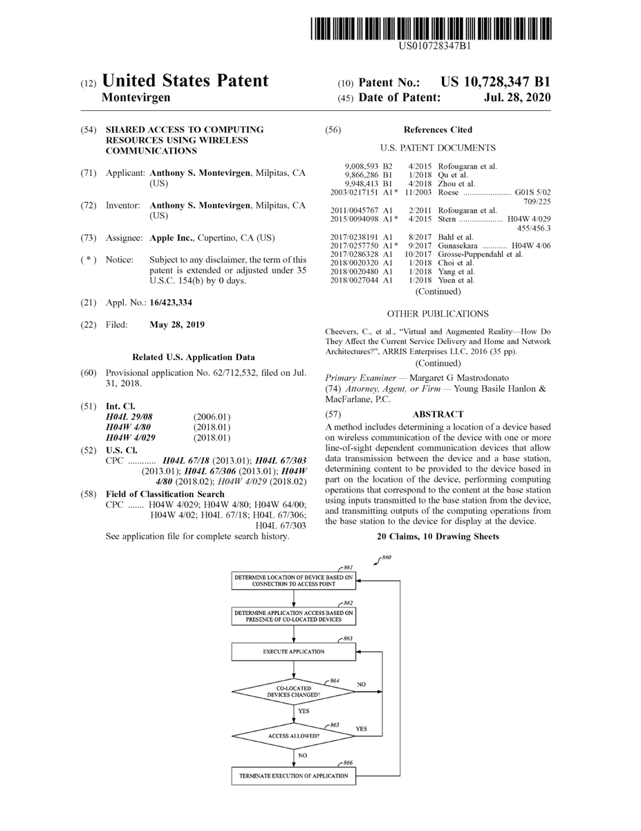 $AAPL #patent 10,728,347 Shared access to computing resources using wireless communications #tech #IP #research trea.com/doc/10728347