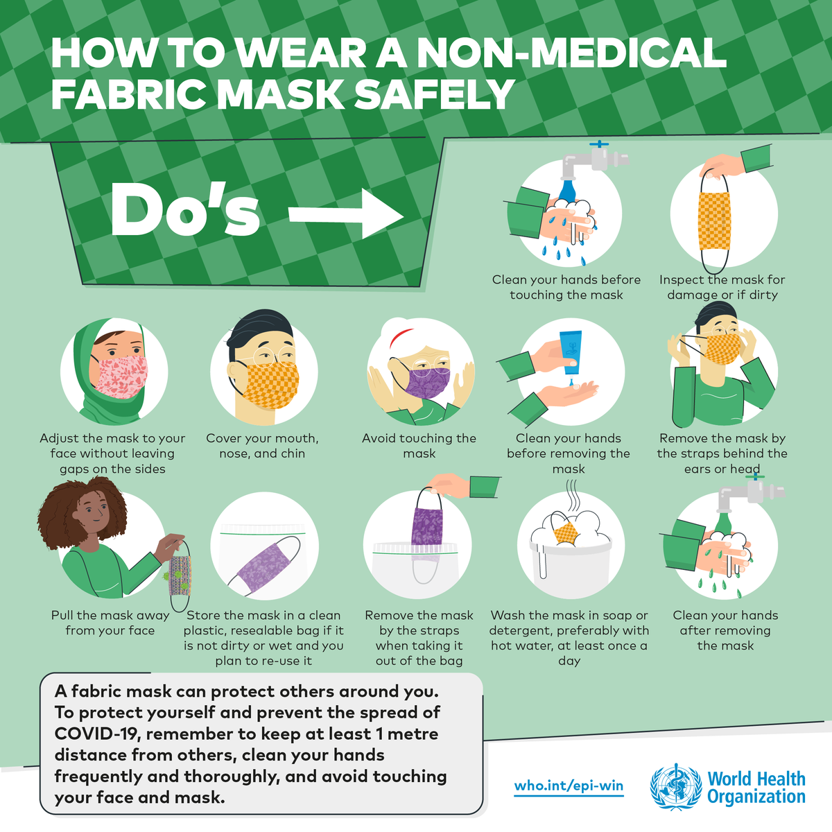 Are you wearing your face mask or face covering correctly?

Now that we're using face masks more, it's important to get it right. Take a look at the World Health Organization's tips on how to wear a face mask safely.

Watch how to wear a fabric face mask: youtube.com/watch?v=ciUniZ…