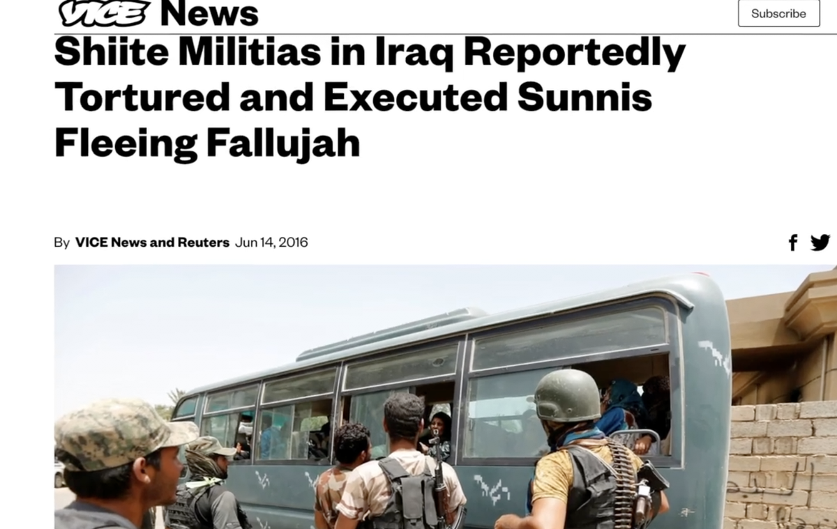 Multiple independent news firms and human rights organisations have written on the indiscriminate killing and torturing of Sunnis. A simple google search returns many results.