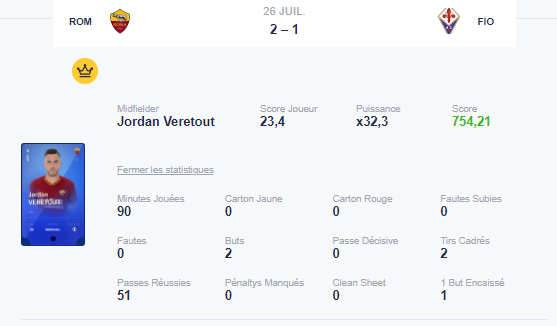 NotantoFFC's tweet photo. A great performance from Jordan Veretout scoring 2 goals with AS Roma against Fiorentina allowing us to finish 9th in #ASD2 and win a Super Rare card of Thomas Partey 7/10!
#sorare #SO5 #nft #fantasyfootball
Did you get some good rewards during the #GW84? https://t.co/I9J5QY0Pq3