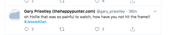Tip_Advisor1's tweet photo. Oh my! Always a sign when a tipster is going through a bad run....they blame the jockey... she was a hero yesterday
@gary_priestley 
@capitalchrisw

@hereandnow2017

@warn_andy

@EdgeRacing3

@Big_Jim__Larkin

@redandwhite73

@stevedeltasix https://t.co/Y1KgcuevpC