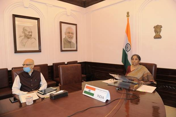 MIB_India's tweet photo. Finance Minister, @nsitharaman attends the 5th Annual Meeting of Board of Governors of Asian Infrastructure Investment Bank through video conference in New Delhi today: https://t.co/pVJYCHr7gF https://t.co/Mk7C0frd9j