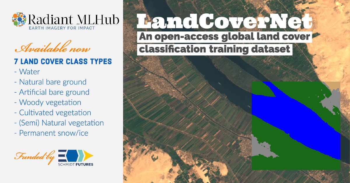 OurRadiantEarth's tweet photo. 📢 We are pleased to announce the release of “LandCoverNet,” a human-labeled global #landcover classification #trainingdataset for Africa.
🎉 Now available for download on Radiant MLHub, the open geospatial library
🔗 Learn more: https://t.co/FGXv62wwev https://t.co/jAjUiwqkNY