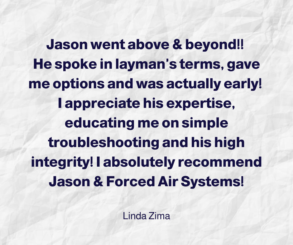 ForcedAirHVAC's tweet photo. Customer testimonials sure do put a smile on our face. Check out this recent testimonial from Linda.

If you're thinking about replacing your furnace or air conditioning unit, check out our website. #heatingandcooling #forcedair
#HVAC  #airconditioning
https://t.co/HA2EOs9ITZ https://t.co/BBCN0q1DbX