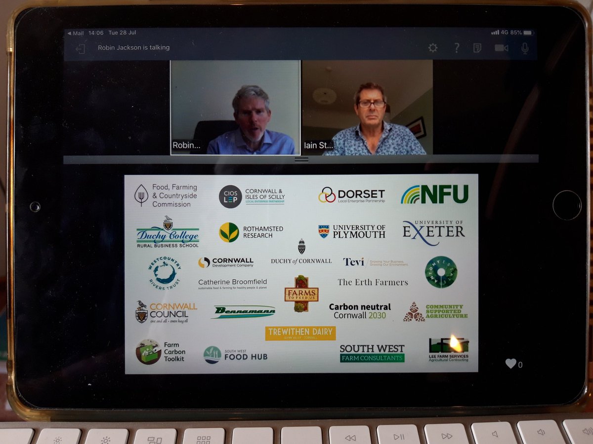 Ianmsmith15's tweet photo. Enjoying &amp; learning from #GrowingBack SW webinar re #ClimateChange #CarbonReduction    #Food &amp; #Agriculture @agritecchie @CDC_Agritech with Robin Jackson @DuchyRBS @Profiainstewart &amp; @peterlefort @CornwallCouncil for @foodplymouth @FoodCities - #DoughnutEconomics being applied! https://t.co/NjOQ39RGW9