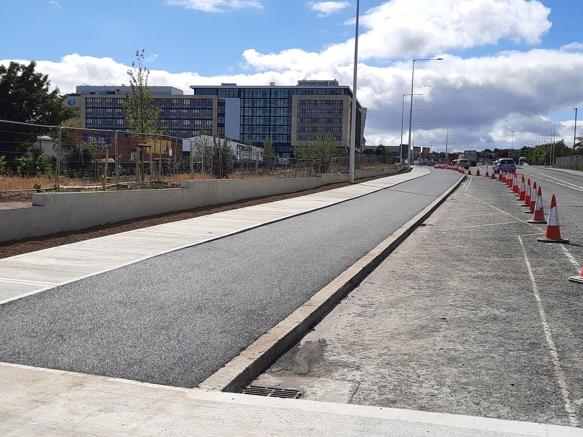 dlrcc's tweet image. New footpath and cycle track partially completed approaching Beacon Hotel. The completed scheme will link Kilgobbin Rd to Drummartin Link Rd as part of the #Sandyford #Cycle Route.  Works are 100% funded by the NTA. #dlrcc #cycling