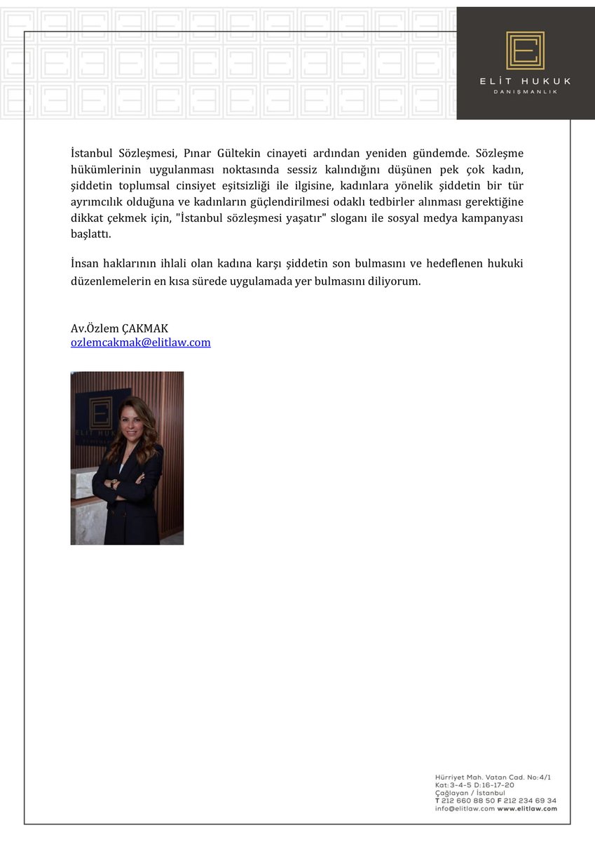 Büromuz avukatlarından Özlem Çakmak tarafından kaleme alınan ''Kadına Yönelik Şiddet ve İnsan Hakları'' başlıklı blog yazısı yayında!
linkedin.com/feed/update/ur…

#Kadın
#KadınaŞiddeteHayır
#insanhakları
#istanbulsözleşmesiyaşatır