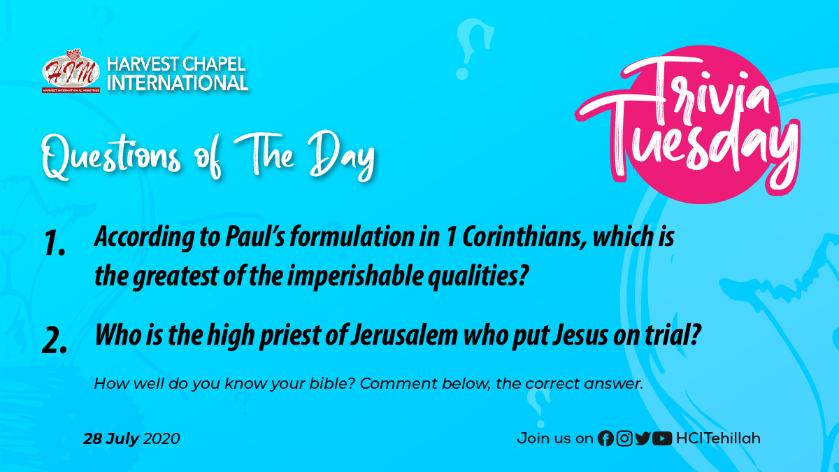 HCITehillah's tweet photo. Itโs the last #TriviaTuesday of the month and we are giving away cool surprises to the first 3 who answer correctly within the first hour of this post.๐จ๐พโ๐๐จ๐พโ๐
No peeping or crosschecking of answers allowed.๐
Winners would be announced at 9pm today.
#ExcellingInWisdom https://t.co/b186UUQ51A