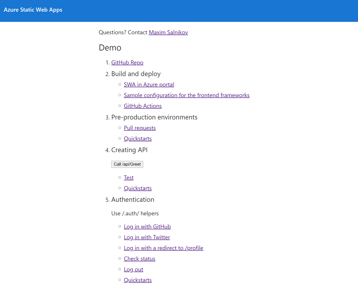 webmaxru's tweet photo. Here is the app/repo I used for the live tech demo of the @Azure Static Web Apps service at @jamstackberlin: https://t.co/eApKcMin3T
- fork the repo to your @github account
- use it for creating an #AzureSWA resource
- try the staging env, routes, authn, user roles, API in action https://t.co/ABEA3P67qc