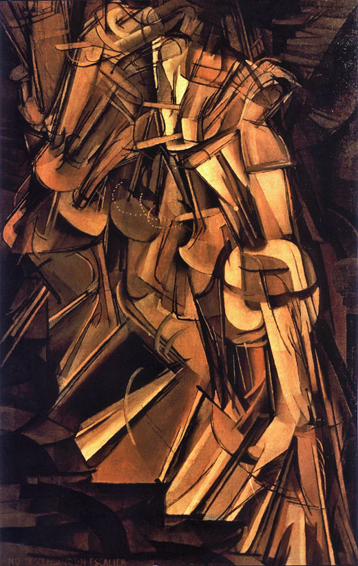 And here's Duchamp's "Nude Descending A Staircase."It's slices of time rendered in the same compositional frame. He's pointing to the multidimensional nature of reality that's ultimately beyond our scope of understanding.Reality is a confusing mess!