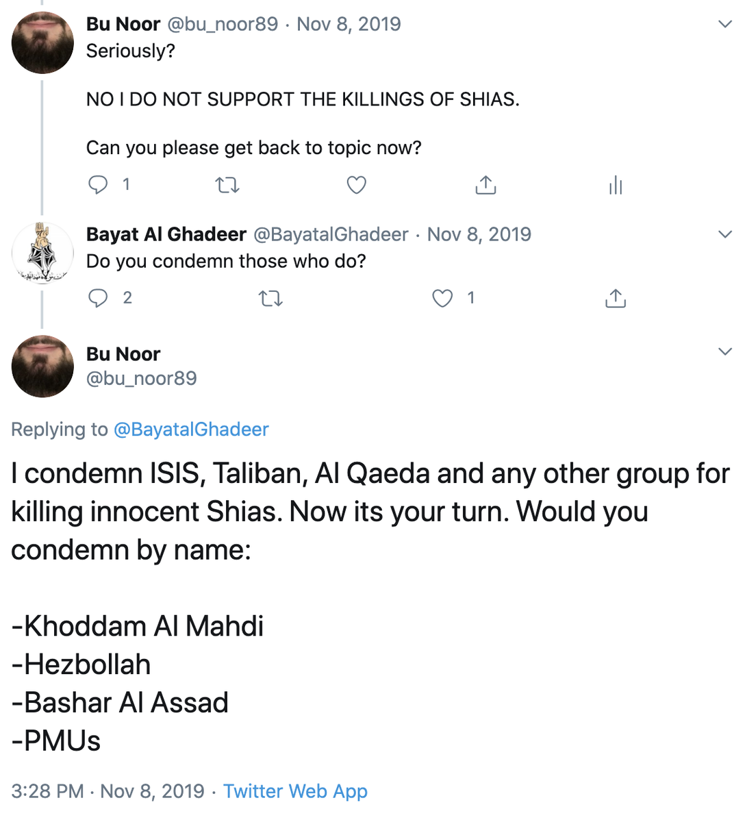 So is Sunni genocide fact or fiction? Maybe  @Zunaiir can explain to us how it differs to Shia genocide. Oh, and i'm also still waiting for  @BayatalGhadeer to condemn Shia terrorist groups... and the founder of their group  @PurifiedTruth...