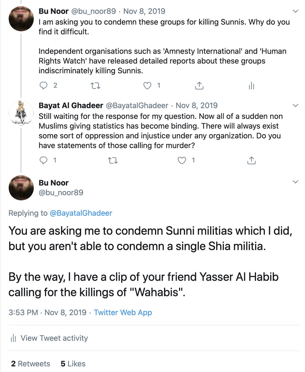 So is Sunni genocide fact or fiction? Maybe  @Zunaiir can explain to us how it differs to Shia genocide. Oh, and i'm also still waiting for  @BayatalGhadeer to condemn Shia terrorist groups... and the founder of their group  @PurifiedTruth...