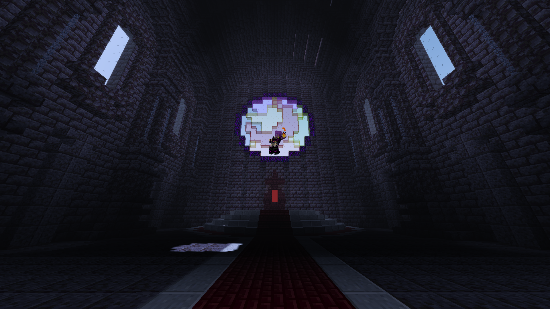 お昼寝ルビーズ マイクラ マインクラフト Minecraft 建築 ルインの 神殿 ブラックストーン系のブロックって良いよね 諸事情によりワールドとスキンは別オブジェクトとして合成しています T Co Gbzq8cpz3m Twitter