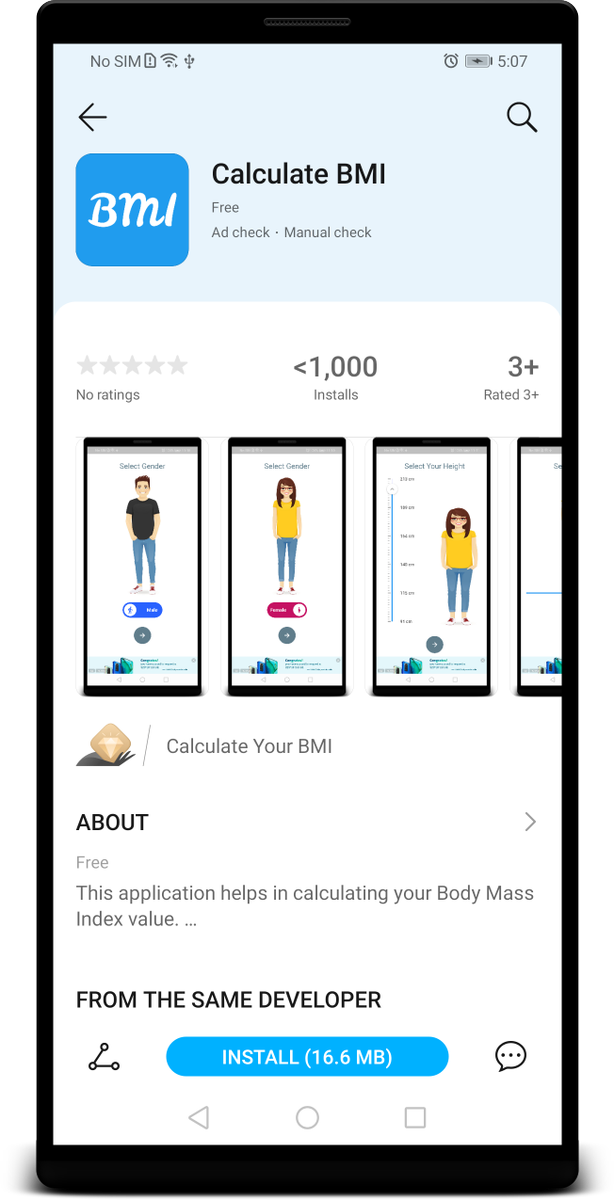 I created a small application Calculate BMI using #flutter and integrated #HMS #Adskit
The application is created only for educational purpose. 
No monetization involved into it. 
The Ads used are testing Ads.

<a href="/Huawei_devs/">Huawei Developers</a> @HMS_GlobalPage <a href="/_Eddie_YANG_/">杨贺(Yang He)</a> <a href="/HuaweiIndia/">Huawei India</a> <a href="/FlutterDev/">Flutter</a>