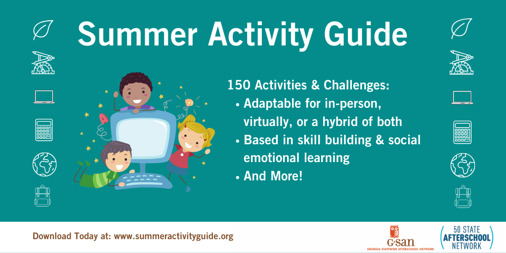 AfterschoolGa's tweet photo. Unit 5 of the #SummerActivityGuide, Exploring My World, has been released!
Filled with fun and engaging tools, this guide features in-person, virtual, and take-home activities that can be used by providers and families everywhere.
Check it out at https://t.co/5rOiaLuIwM. https://t.co/X4nKtvejDw