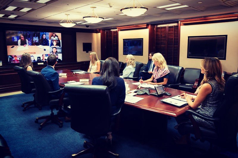 FLOTUS45's tweet photo. Yesterday I held a virtual roundtable with the @CCAInstitute #FosterYouth Intern Group. We discussed their ideas to improve #FosterCare policy &amp; proposals for child welfare advocates across the country. Thank you for your efforts to raise awareness to policymakers. #BeBest https://t.co/2V8LdQ04az