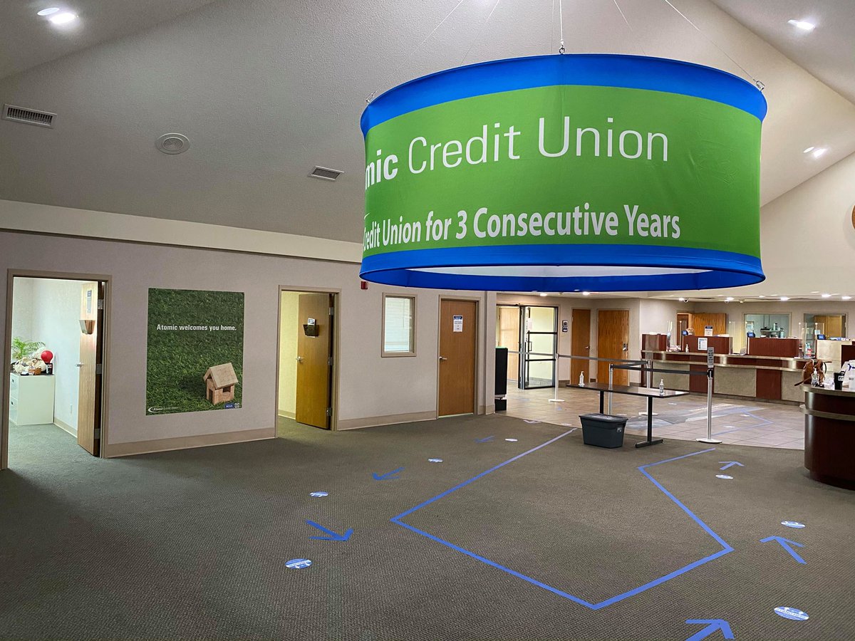 Atomic_CU's tweet photo. Our new ceiling banner was installed at the Waverly Branch this morning!
#bestinstatecreditunion
#threeyearsrunning
#forbes
@Forbes https://t.co/bsvf3cbWGr