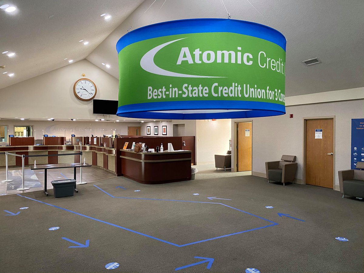 Atomic_CU's tweet photo. Our new ceiling banner was installed at the Waverly Branch this morning!
#bestinstatecreditunion
#threeyearsrunning
#forbes
@Forbes https://t.co/bsvf3cbWGr