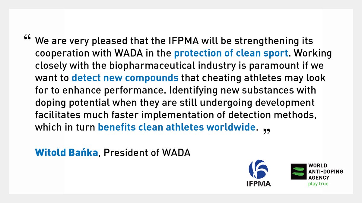 wada_ama's tweet photo. WADA and @IFPMA have signed an MOU that broadens the scope of information shared about marketed products as well as biomedical products that are still in the early stages of research and development, with the aim of developing anti-doping tests earlier.

https://t.co/5IWQvcqyEf https://t.co/q80mbFSu99