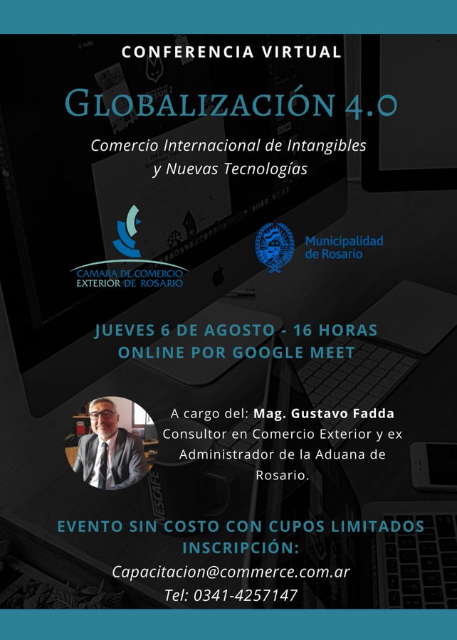 CaCExRos's tweet photo. 🌐🌐 Globalización 4.0 "Comercio Internacional de Intangibles y Nuevas Tecnologías"

A cargo del Mag. Gustavo Fadda

📅 Jueves 6 de Agosto ⏰ 16.00 hs.

ℹ️ Informes e Inscripción: capacitacion@commerce.com.ar // (0341) 425-7147 https://t.co/EVplrxpidN