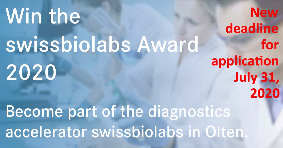 New Deadline for the application - July 31, 2020!

Application Form: swissbiolabs.ch
#diagnostics #startups #newdate #mechtech #business #accelerators #founders #startupcompetition #award