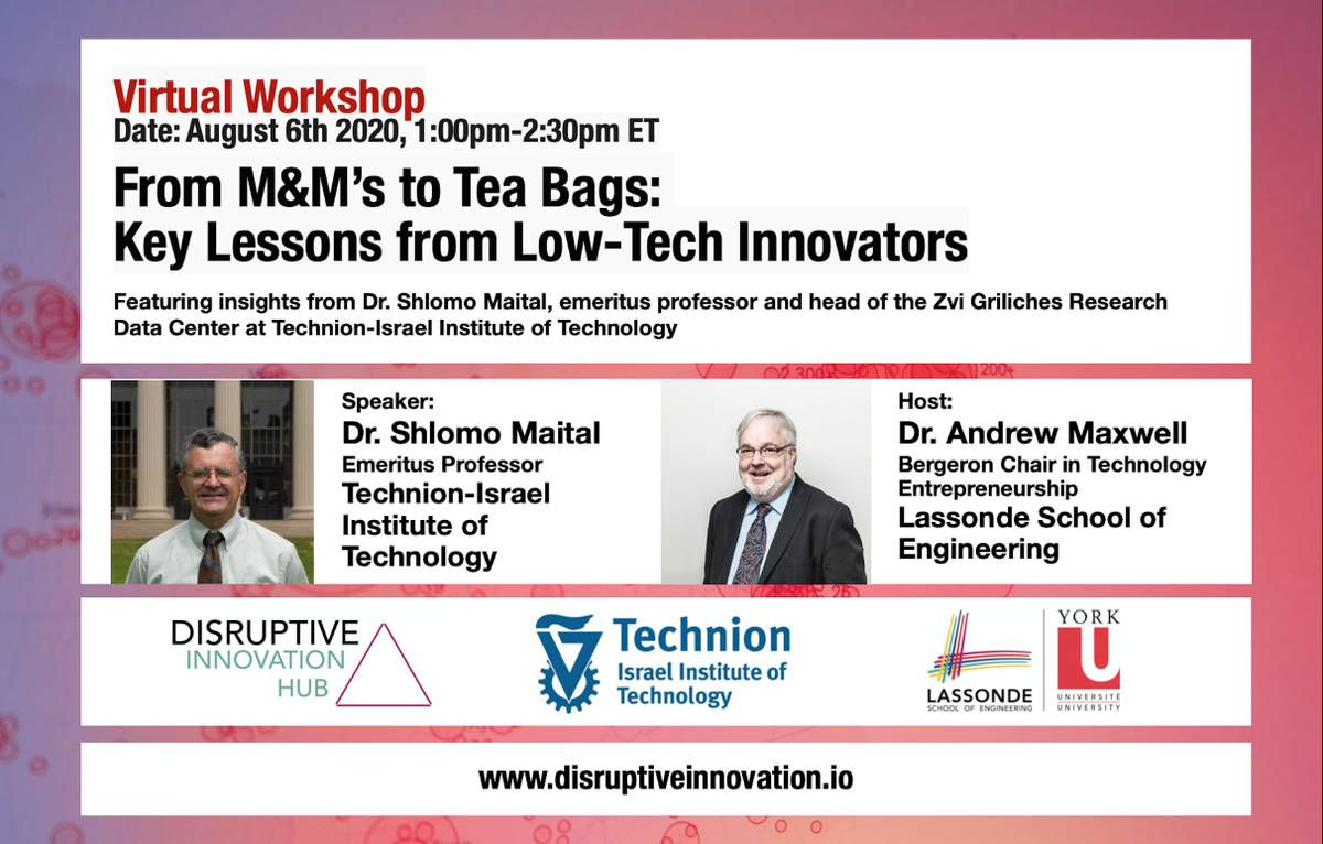 HubDisruptive's tweet photo. Startup #Entrepreneurship SHOULD NOT be focused exclusively on #hightech. There are big opportunities for low-tech #innovation. 
Join us to recount stories of how some of the everyday products were born, featuring Dr. Shlomo Maital from @TechnionLive
https://t.co/IESmxpeY2h https://t.co/dSbPSUjiiY