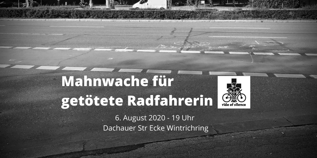 cm_muenchen's tweet photo. Mahnwache für getötete Radfahrerin. 

6. August 2020 || 19 Uhr || Dachauer Str Ecke Wintrichring

Seid pünktlich und bringt eine Mund-Nase-Bedeckung mit. https://t.co/1BnFJ0CPIi