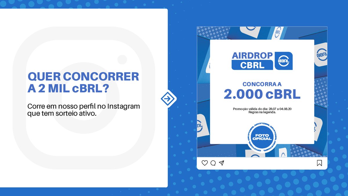 CryptoBRL's tweet photo. Para concorrer ao prêmio, procure a foto oficial em nosso perfil no Instagram @crypto.brl e siga todas as regras. 
🔗 https://t.co/1AhoNaODg7
#cBRL #CryptoBRL #CriptoMoeda #Stablecoin https://t.co/F3RJRTZBa6