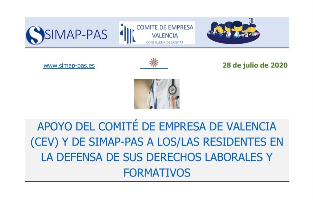 huelgamircv's tweet photo. 🔴APOYO COMITÉ DE EMPRESA DE VALENCIA Y SIMAP en la #HuelgaMIR
 tras una reunión celebrada entre Comité de Huelga y Comité de Empresa en la que prevaleció la postura común de la lucha por las condiciones laborales de los residentes.

Residentes y sanitarios más unidos que nunca✊🏼 https://t.co/80k6rOVkax