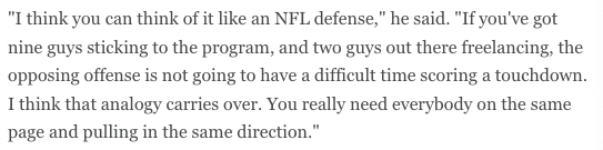 Even if most every player, coach and team employee avoids risky behavior in the community, it doesn’t take much to start a spreading incident. In football terms:
