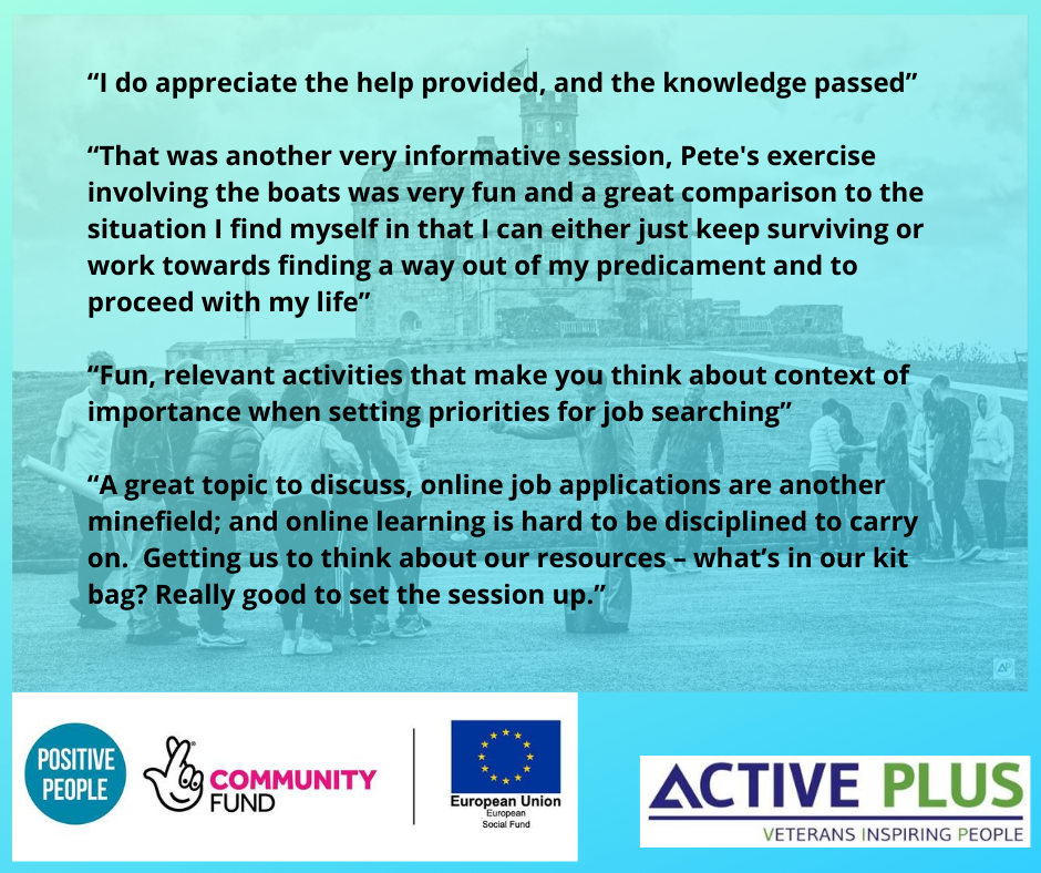 Active_Plus_'s tweet photo. Great to be delivering an employment course with our Positive People partners @CMN_BBO and to get such great feedback. Sea survival always stimulates discussion, builds confidence and gets people thinking of their futures.
#Veterans  @Pos_People @TNLComFund https://t.co/bBoqoJBK2m