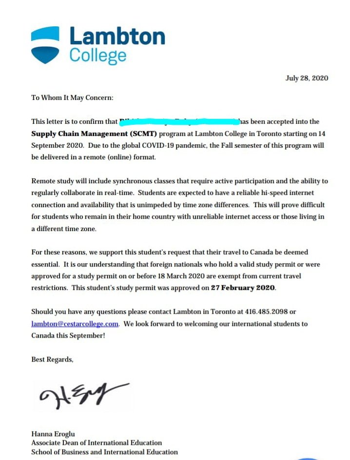 CVivera's tweet image. Lambton college&apos;s new support letter!  Luck still lies with BSO 🤷🏻‍♀
#AllowStudentsToTravelToCanada 
#OnlineStudyIsAnEssentialReason