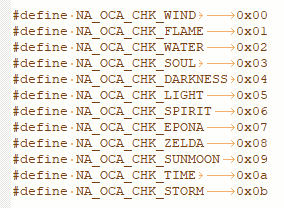 More traces of the elemental arrows and Medallion spells. Based on checking a few other places, it looks like Wind==Forest==Twistar, Dark==Shadow, Soul==Spirit. Except Nayru's Love is considered Soul Magic instead of Water/Ice magic.