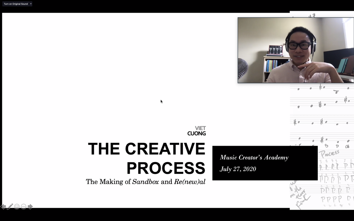 MusicCreatorsAc's tweet photo. On Monday, @vietcuongmusic explained the collaborative process of writing his recent percussion music. “I always want, if I do visuals, for it to complement the music. ... Especially when you write for percussion, there’s so many possibilities for visuals.” #MusicCreatorsAcademy https://t.co/nCwOrIT2uS