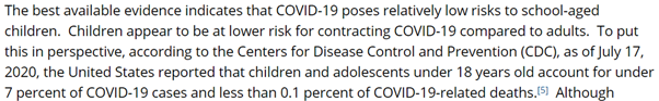 2/14 Adolescents are at little risk from CV19 and are not the primary vectors. https://www.cdc.gov/coronavirus/2019-ncov/community/schools-childcare/reopening-schools.html