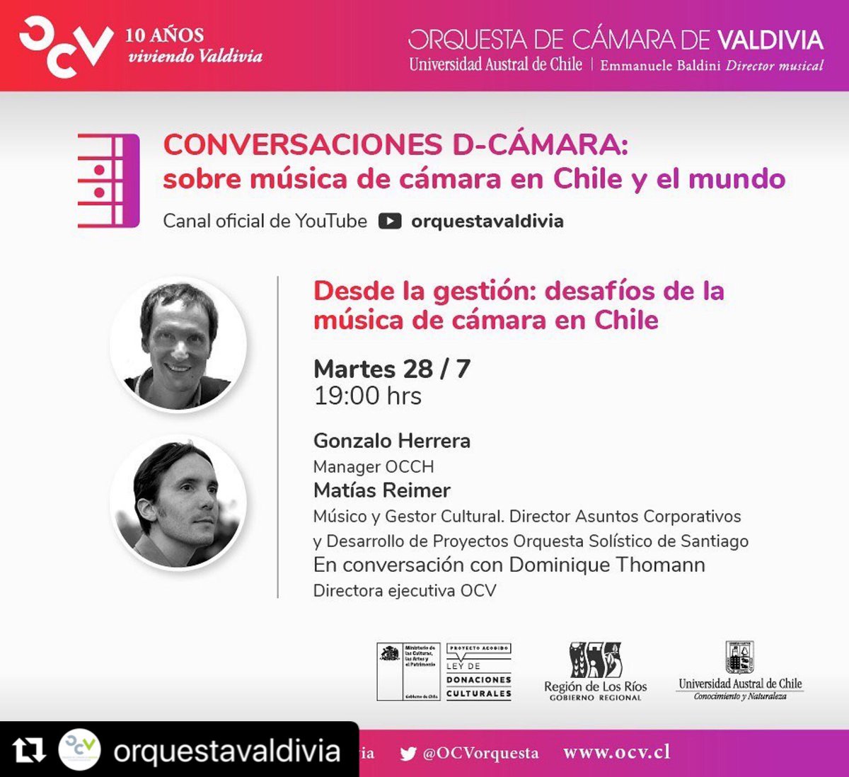 solisticodestgo's tweet image. Imperdible para hoy!! @matiasreimer representando a #solisticodesantiago hablaremos sobre música de cámara en Chile. Nos vemos! @UAustraldeChile @OCVorquesta