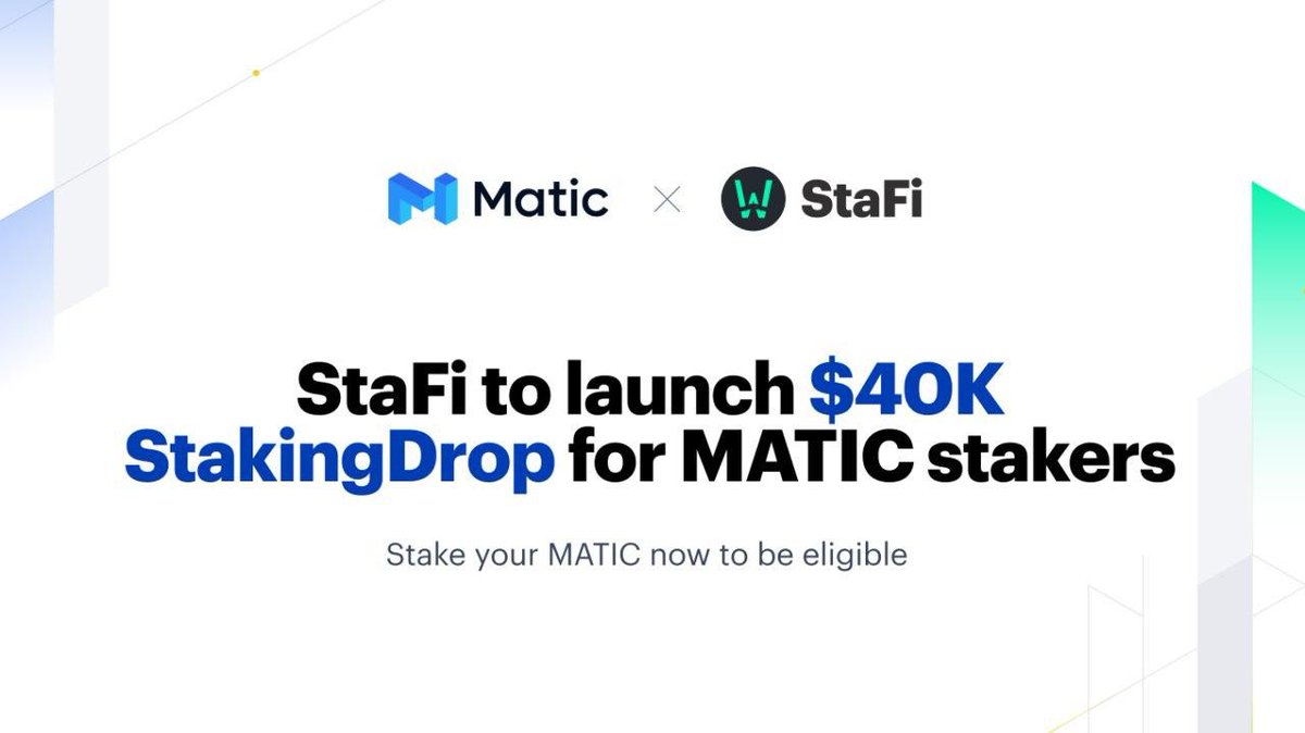0xPolygon's tweet photo. As our first #DeFi-focused initiative, @Stafi_Protocol is launching a $40K StakingDrop for $MATIC stakers!
💰$40K of $FIS tokens distributed to MATIC stakers.
ℹ️Learn more: https://t.co/9wcfm7JTF8
Stake your MATIC now with 43% APR: https://t.co/xi5ASxhy11 https://t.co/R4ha1GsqXA