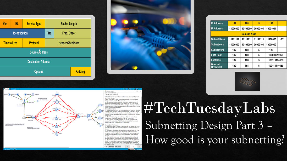 65Briangallagh's tweet photo. #TechTuesdayLabs last in the series of three Subnetting tests is available now! Configure your final and toughest VLSM design with full connectivity between sites. Download https://t.co/0xDZTvd8ZF #CiscoCert #Cisco #networking #NetworkEngineer #networkdesign #networks #tech https://t.co/XkYr4vx1ap