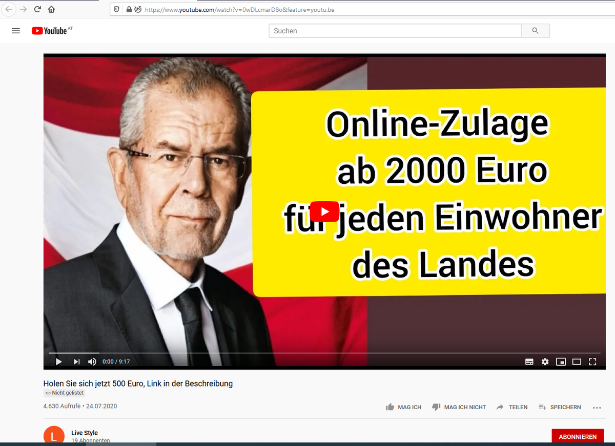 fkinslechner's tweet photo. @vanderbellen Ihr Gesicht wird seit Tagen für fragwürdige Werbung auf @YouTube missbraucht. Wenn man auf Ihr Bild klickt kommt man zu einem dubiosen Geldanlage-Video, welches schon vor Jahren von div. Internetportalen als Betrug eingestuft wurde. https://t.co/am1WCuqRZf