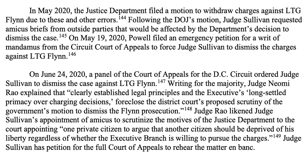 No mention there that the ONLY REASON DC Circuit ruled against Sullivan is bc DOJ successfully claimed that it would cause irreparable harm to DOJ if DOJ had to explain why it flipflopped like a beached whale on the Flynn prosecution.