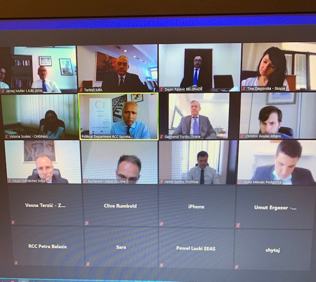 TurkishCiOSEECP's tweet photo. First Political Directors Meeting under the Turkish SEECP CiO was held on 28 July via VTC. Fruitful discussion on priorities&future events of CiO; increasing effectiveness of SEECP; synergies with int'l&regional organizations and collaboration with @rccint #NeighboursSEETogether https://t.co/0sD3qQ6Pvy